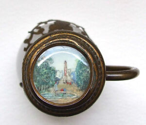 Rare Antique French Opaline Glass Palais Royale Scent Bottle Miniature On Lid