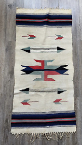 Vintage 1940s Navajo Native American Hand Woven Wool Rug Chimayo 38 X 18 1 2 