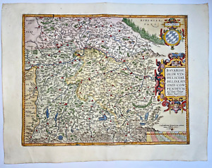 Bavaria Germany 1579 Abraham Ortelius Large Antique Map 16th Century