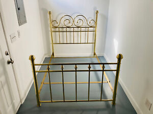Antique Vtg Victorian Full Size Brass Bed With Marble Inserts