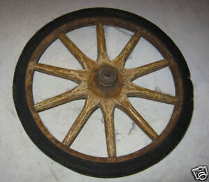 Antique Country Wood Cast Iron Farm Baby Toy Buggy Carriage Wheel Horse Cow Art
