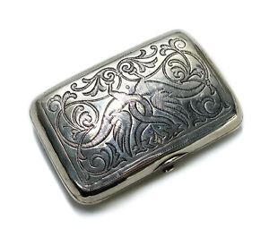 Russian 84 Silver Floral Cigarette Case Or Box Engraved Intertwined Dragons