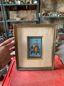 Antique Handmade Indian King Elephant Riding Miniature Painting Wooden Framed