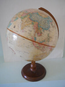 Vintage Replogle 12 Inch World Classic Globe Raised Relief Wood Base
