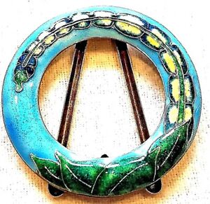 Vintage Sterling Silver With An Enameled Plant Round Picture Frame