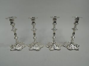 George Ii Candlesticks Antique Georgian 6 Shell English Sterling Silver 1756