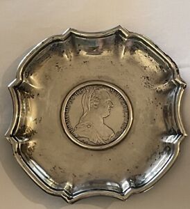Vintage Sterling Silver 925 Plate Dish Austrian 1780 Theresia Coin 82g 