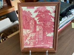Antique Framed French Toile Fabric Circa Early 1800s