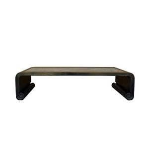 Distressed Black Lacquer Stone Top Scroll Legs Rectangular Coffee Table Cs7287