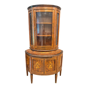 Early 20th Century Italian Inlaid Demilune Curved Glass China Cabinet Vitrine