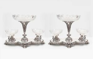 Pair Silver Plate Centrepieces Camel Epergne Glass Bowl Sheffield