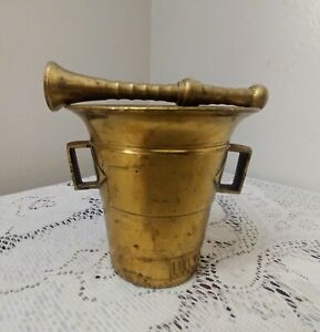 Vintage Solid Brass Mortar Pestle Apothecary Medical Pharmacy Herbal Patina