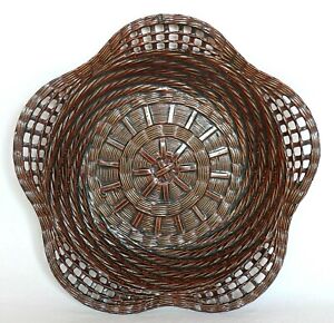 Japanese Bamboo Tray Bowl Basket Wood Woven Lacquered Pentagon Brown Vintage