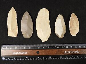 Lot Of Five Ancient Prismatic Flint Stone Tools Or Artifacts Algeria 67 0gr