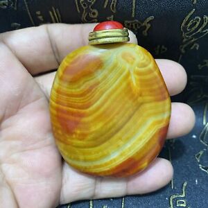 100 Chinese Ancient Silk Agate Pure Hand Carved Agate Snuff Bottle