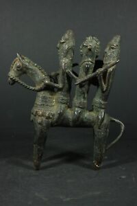 African Bronze Statue 3 Warriors On A Horse Sao Chad Tribal Art Crafts