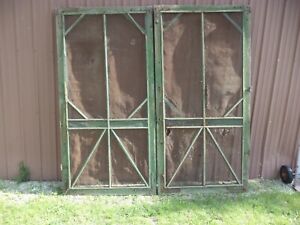 Pair Of Hugh Vintage Screen Door Victorian Age Green Paint 95 X 48 Barn Shed