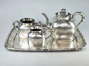 1805 Grs Antique Chinese China Export Solid Silver Repousse Kettle Tea Pot 1900