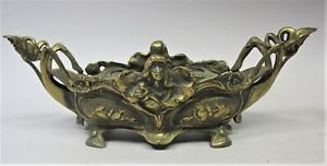 Antique German Art Nouveau Brass Center Piece W Maidens C 1910 Antique