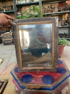 Vintage Indian Handcrafted Floral Design Wooden Old Dressing Wall Hanging Mirror