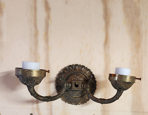 Vintage Brass Electric Double Arm 2 Light Ornate Wall Sconce Made In Spain