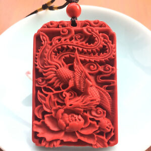 Fashion Chinese Natural Red Organic Cinnabar Phoenix Pendant Lucky Amulet
