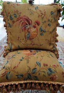 Aubusson Tapestry Two Pillows Rooster Left Right With Zipper Filling 20 X 20 