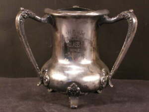 Antique Art Nouveau Embossed Repousse Silver Loving Cup Trophy Vase Centerpiece