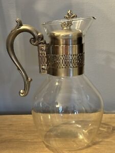 Vintage Silver Plated And Glass Coffee Tea Carafe Pot F B Rogers