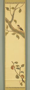  Kawabata Ryushi Japanese Hanging Scroll Bird Persimmon Box A200