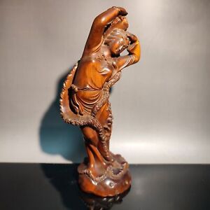 Vintage Boxwood Beauty Figurine Sexy Gift Girl Dream Carving National Dance Rare