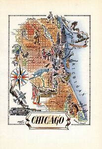 1940s Vintage Chicago Picture Map Liozu Chicago Illinois Map Wall Art Decor 1562