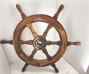 24 Wooden Ships Wheel Replica Nautical Pirate Finished Wood Aged Brass Dowel Pn