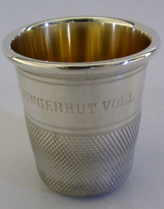 German Sterling Silver Just A Thimble Full Whisky Cup Beaker C1970 Novelty