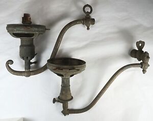 2 Antique Gas Light Wall Sconces Arms Brass Victorian