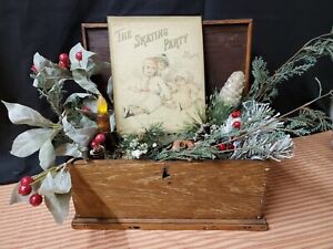 Vintage Victorian Primitive Style Christmas Winter The Skating Party Book Sign