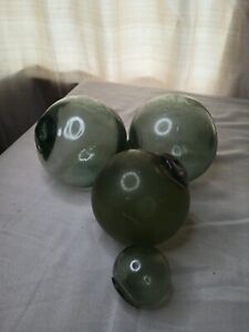 Vintage Hand Blown Green Glass Bouys 2 5 1 4 1 2 1 Signed Japanese