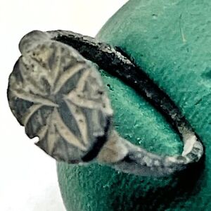 Authentic Ancient Or Medieval European Bronze Ring Artifact W Fancy Design R
