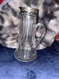 Antique Gorham Sterling Silver Mounted Pitcher American Brilliant Cut Glass 1897
