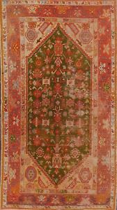 Antique Vegetable Dye Green Oushak Turkish Area Rug Anatoly Hand Made Rug 3 X6 
