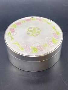 Antique Sterling Floral And White Guilloche Enamel Trinket Box 1920 S