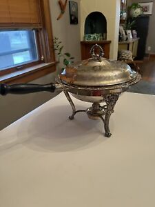 Vintage Silver Plated Three Footed Chafing Warming Dish Lid Burner Stand 9 