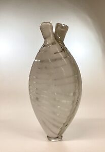 Antique Nailsea Glass Flask Double Gimmel Clear White Twin Neck Glass Flask