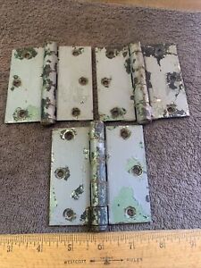Vintage Authentic Chippy Painted Rusty Barn Shed Door Hinges Salvage 3 Total 