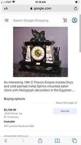 19th Century French Empire Marble Onyx Sphinx Salon Clock