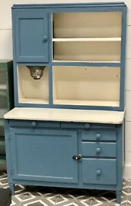 Antique Blue White Hoosier Kitchen Cabinet W Flour Sifter Porcelain Counter
