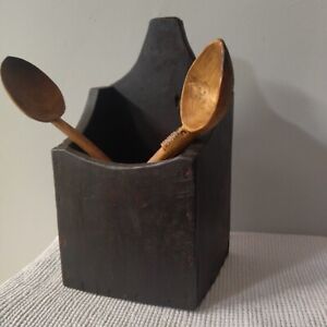 Early Primitive Wooden Box Spoon Holder