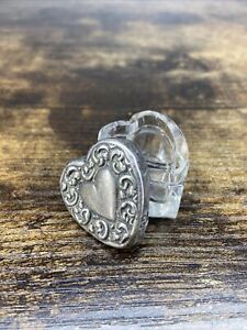 Vintage Sterling Silver Heart Shaped Dresser Trinket Jar