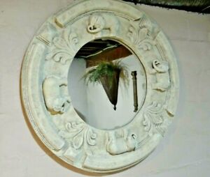 Large Round Resin Ivory Elephant Wall Mirror