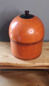 Rare Eastern Oriental Sewing Spice Box Lacquered Wood Ebony Bakelite Top Orange
